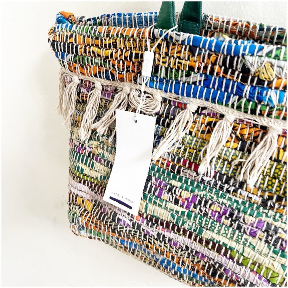 Anthropologie Raj Multicolor Canvas Beach Tote Fringe Tassel NWT - Picture 5 of 8